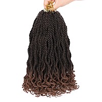 Leeven 12 Inch Wavy Senegalese Twist Crochet Hair 8 Packs Ombre Brown Short Crochet Braids Pre Looped Small Havana Twist With Cu