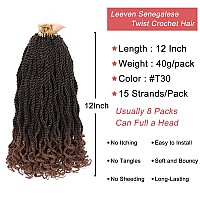 Leeven 12 Inch Wavy Senegalese Twist Crochet Hair 8 Packs Ombre Brown Short Crochet Braids Pre Looped Small Havana Twist With Cu