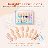 Modelones 30Pcs Press On Nails Short 15 Sizes Oval Full Cover Nail Tips With Nail Tools Includes Nail Glue Reusable Solid Colo