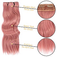 4Pcs Clip In Hair Extensions 20Inch Long Wavy Hair Extensions Clip Ins Synthetic Thick Hair Piece For Women Pink