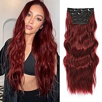 4Pcs Clip In Hair Extensions 20Inch Long Wavy Hair Extensions Clip Ins Synthetic Thick Hair Piece For Women Red