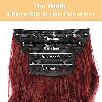 4Pcs Clip In Hair Extensions 20Inch Long Wavy Hair Extensions Clip Ins Synthetic Thick Hair Piece For Women Red