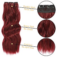 4Pcs Clip In Hair Extensions 20Inch Long Wavy Hair Extensions Clip Ins Synthetic Thick Hair Piece For Women Red