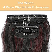 4Pcs Clip In Hair Extensions 20Inch Long Wavy Hair Extensions Clip Ins Synthetic Thick Hair Piece For Women Black Mix Burgundy