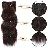 4Pcs Clip In Hair Extensions 20Inch Long Wavy Hair Extensions Clip Ins Synthetic Thick Hair Piece For Women Black Mix Burgundy