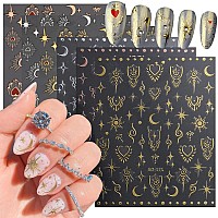 6 Sheets Metallic Nail Art Stickers Star Moon Nail Decals 3D Selfadhesive Nail Art Supplies Sun Stars Heart Retro Rose Gold Sli