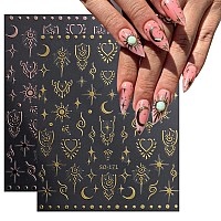 6 Sheets Metallic Nail Art Stickers Star Moon Nail Decals 3D Selfadhesive Nail Art Supplies Sun Stars Heart Retro Rose Gold Sli