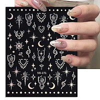 6 Sheets Metallic Nail Art Stickers Star Moon Nail Decals 3D Selfadhesive Nail Art Supplies Sun Stars Heart Retro Rose Gold Sli