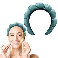 Sulcar Hairband Velvet Green Spa Makeup Headbands For Women One Size Fits All Soft Velvet Fluffy Design Get Ready Use Wi