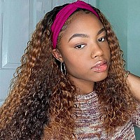 Aiterina Deep Wave Human Hair Wig Highlight Ombre Highlight Curly Human Hair Wig Headband Wigs For Black Women None Lace Front W