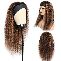 Aiterina Deep Wave Human Hair Wig Highlight Ombre Highlight Curly Human Hair Wig Headband Wigs For Black Women None Lace Front W