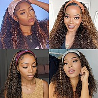 Aiterina Deep Wave Human Hair Wig Highlight Ombre Highlight Curly Human Hair Wig Headband Wigs For Black Women None Lace Front W