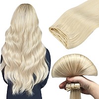 Doores Sew In Hair Extensions Real Human Hair Platinum Blonde 16 Inch 100G Weft Hair Extensions Human Hair Full Head Natural S