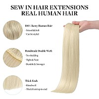 Doores Sew In Hair Extensions Real Human Hair Platinum Blonde 16 Inch 100G Weft Hair Extensions Human Hair Full Head Natural S