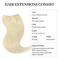 Doores Sew In Hair Extensions Real Human Hair Platinum Blonde 16 Inch 100G Weft Hair Extensions Human Hair Full Head Natural S