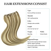 Doores Sew In Hair Extensions Human Hair Light Brown Highlighted Medium Blonde 14 Inch 100G Weft Hair Extensions Sew In Natura