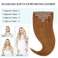 Doores Seamless Clip In Hair Extensions Medium Auburn 22 Inch 110G 7Pcs Human Hair Extensions Natural Hair Seamless Clip Ins S