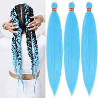 Light Blue Pre Stretched Braiding Hair 30 Inch Kanekalon Box Braid Hair Extensions 3 Packs Yaki Texture Pre Feathered Braids Hai