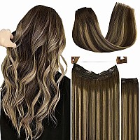 Doores Wire Hair Extensions Balayage Chocolate Brown To Caramel Blonde 22 Inch 150G Fish Line Hair Extensions And Hair Extensio