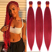 Dan Ning Rose Red Pre Stretched Braiding Hair 30 Inch Kanekalon Box Braid Hair Extensions 3 Packs Yaki Texture Pre Feathered Bra