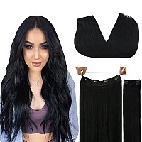 Doores Human Hair Extensions 22 Inch 150G Wire Hair Extensions Jet Black Hair Extensions Invisible Line Natural Straight Wire