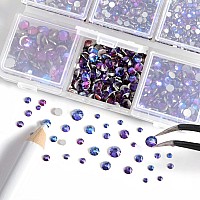 Beadsland 4300Pcs Flatback Rhinestones Purple Rhinestones Nail Gems Round Crystal Rhinestones For Crafts Mixed 6 Sizes With Pick