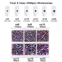 Beadsland 4300Pcs Flatback Rhinestones Purple Rhinestones Nail Gems Round Crystal Rhinestones For Crafts Mixed 6 Sizes With Pick