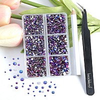 Beadsland 4300Pcs Flatback Rhinestones Purple Rhinestones Nail Gems Round Crystal Rhinestones For Crafts Mixed 6 Sizes With Pick