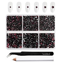 Beadsland 4300Pcs Flatback Rhinestones Burgundy Rhinestones Nail Gems Round Crystal Rhinestones For Crafts Mixed 6 Sizes With Pi