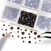 Beadsland 4300Pcs Flatback Rhinestones Burgundy Rhinestones Nail Gems Round Crystal Rhinestones For Crafts Mixed 6 Sizes With Pi