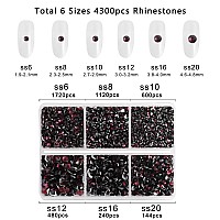 Beadsland 4300Pcs Flatback Rhinestones Burgundy Rhinestones Nail Gems Round Crystal Rhinestones For Crafts Mixed 6 Sizes With Pi