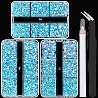 Belleboost 3600Pcs Resin Rhinestones Kits 23456Mm Flatback Jelly Rhinestones 3 Box Lake Blue Ab Non Hotfix Crystal Gems Fo