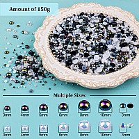 150G Flatback Pearls And Rhinestones Set 8Whiteblack Mixed Size 310Mm Resin Rhinestones And Half Pearls For Nail Art And Cra