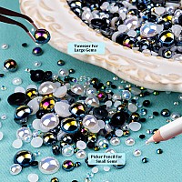 150G Flatback Pearls And Rhinestones Set 8Whiteblack Mixed Size 310Mm Resin Rhinestones And Half Pearls For Nail Art And Cra