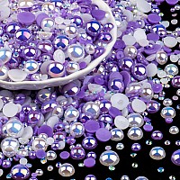 100G Flatback Pearls And Rhinestones Set 2Purplewhite Mixed Size 310Mm Resin Rhinestones And Half Pearls For Nail Art And Cr