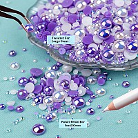 100G Flatback Pearls And Rhinestones Set 2Purplewhite Mixed Size 310Mm Resin Rhinestones And Half Pearls For Nail Art And Cr