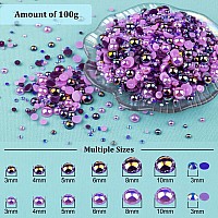 100G Flatback Pearls And Rhinestones Set 4Purple Series Mixed Size 310Mm Resin Rhinestones And Half Pearls For Nail Art And C