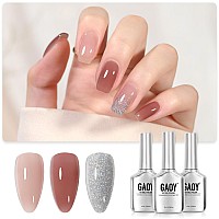 Gaoy Gel Nail Polish Kit 3 Colors 16Ml Jelly Nude Silver Glitter Sheer Soak Off Uv Gel Polish Set Glamour Jelly