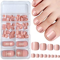 Addfavor 120Pcs Press On Toenails Glossy Camel Color Square Short Fake Toenails Full Cover Acrylic Artificial False Fake Toe Nai