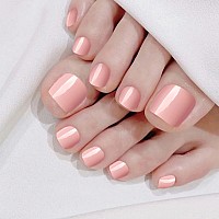 Addfavor 120Pcs Press On Toenails Glossy Camel Color Square Short Fake Toenails Full Cover Acrylic Artificial False Fake Toe Nai