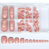 Addfavor 120Pcs Press On Toenails Glossy Camel Color Square Short Fake Toenails Full Cover Acrylic Artificial False Fake Toe Nai