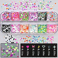 Addfavor 4 Boxes Nail Glitter Luminous Mermaid Chunky Glitter Flakes Fluorescent Mixed Shaped Flower Heart Star Nail Sequins Dec