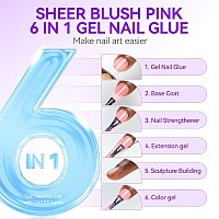 Gelike Ec Sheer Blush Pink Nail Glue Gel 6 In 1 Nail Glue Nude Pink For Clear Acrylic Nail French Manicurelong Lasting Adhesi