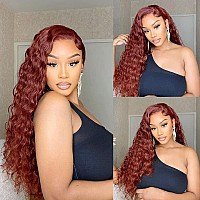 28Inch Reddish Brown Deep Wave Lace Front Wigs Human Hair Wigs For Black Women 180 Density Cooper Red Colored Human Hair Wig 13