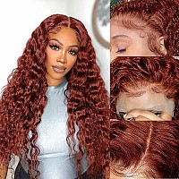 28Inch Reddish Brown Deep Wave Lace Front Wigs Human Hair Wigs For Black Women 180 Density Cooper Red Colored Human Hair Wig 13