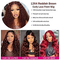 28Inch Reddish Brown Deep Wave Lace Front Wigs Human Hair Wigs For Black Women 180 Density Cooper Red Colored Human Hair Wig 13