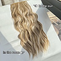 Alxnan Clip In Long Wavy Synthetic Hair Extension 24 Inch Beach Blonde 4Pcs Thick Hairpieces Fiber Double Weft Hair For Women