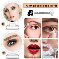 Alovely Travel Magnifying Mirror With Light Lighted Makeup Mirror With 1X10X Magnification Portable Led Vanity Mirror With 3 C