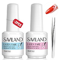 Saviland 2Pcs Nail Latex Peel Off With Tweezer 30Ml Latex Nail Polish Barrier Peel Off Easy To Use Latex Tape Peel Off For Na