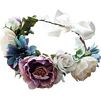 Ynimioaox Handmade Adjustable Flower Wreath Headband Halo Floral Crown Garland Headpiece B22Purple White